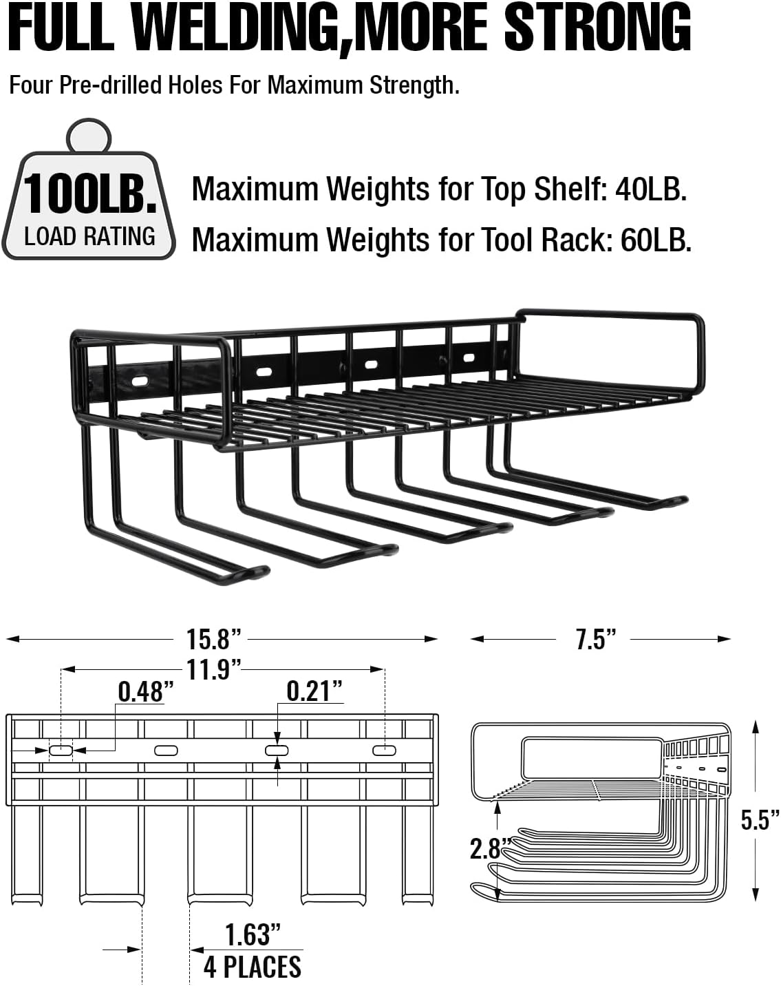 UNITEDPOWER Wall Mounted Power Tool Organizer Holder, Heavy Duty Utility Storage Rack With Shelf for Battery Powered Hand Tools, Workshop, Shed, Garage, Home