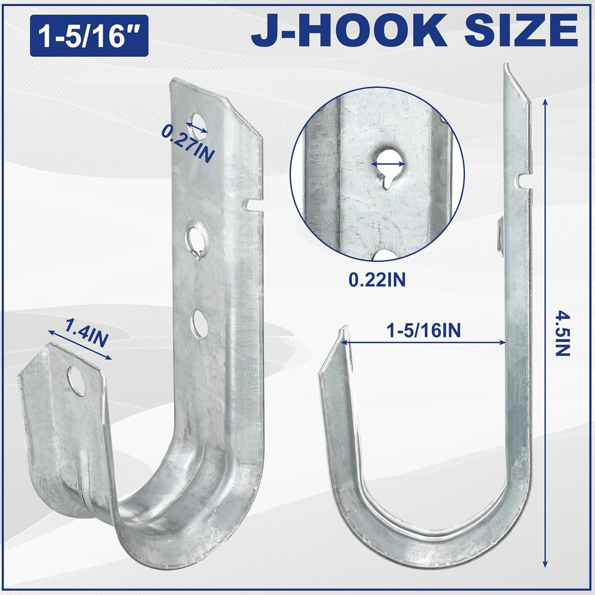 Gisafai 50 Cable Support J Hook, Cable Hooks for Hanging, Heavy Duty Metal Hooks for Wire Management, G60 Galvanized Steel (1/5-16 Inch)