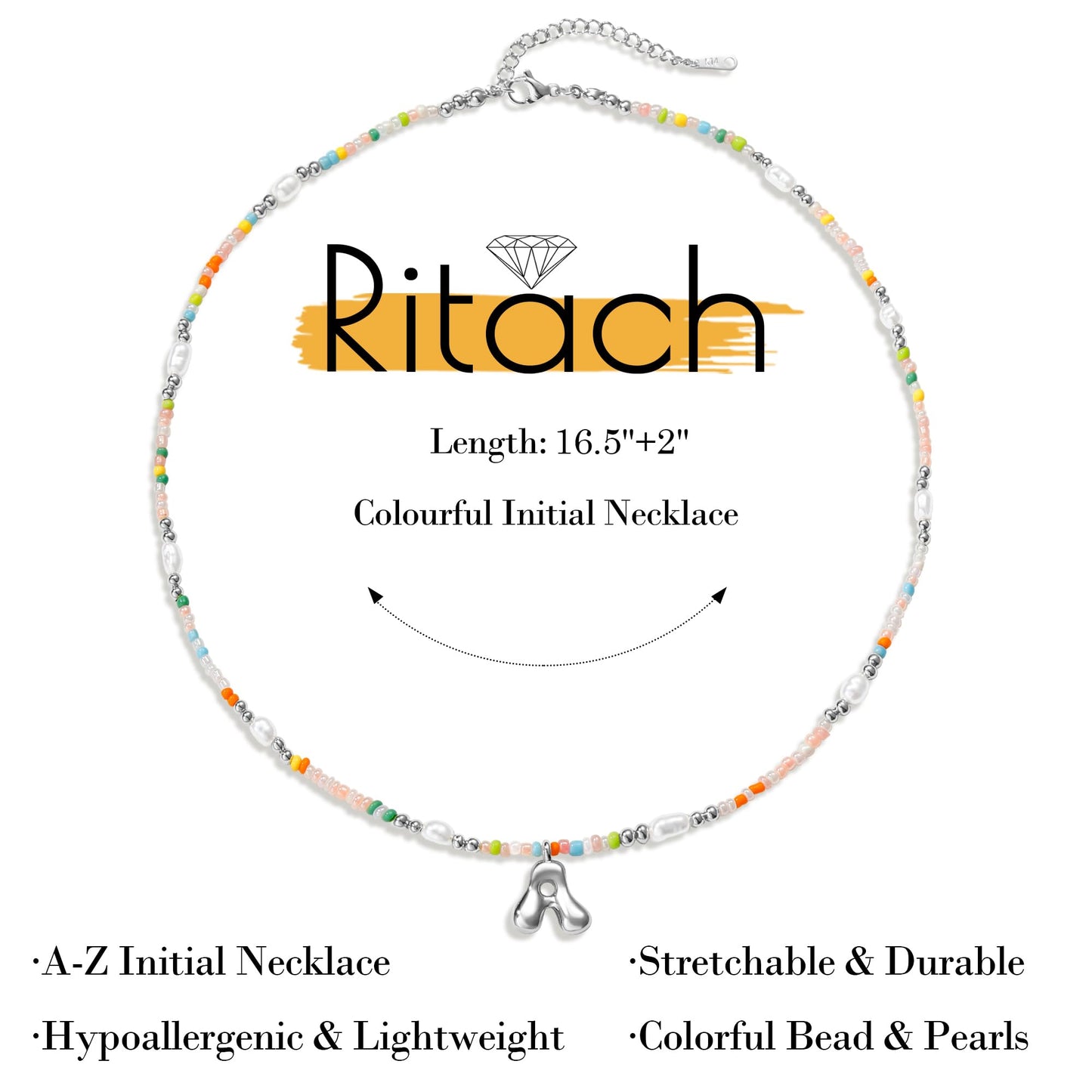 Ritach Silver Initial Necklace A - Women Girls' Birthday Gifts, Beaded Necklace with Silver Pendant