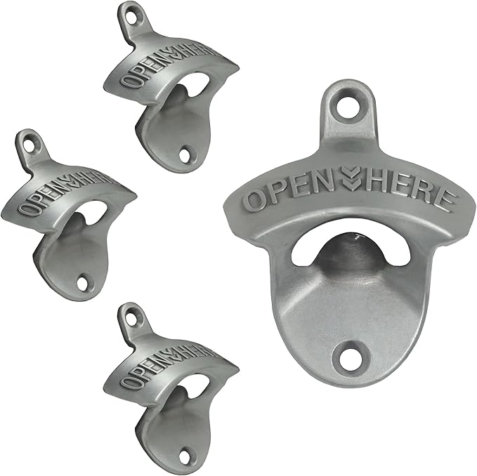 4 PCS Bottle Opener Wall Mounted Stainless, Antique Silver Rust-free Screw in Wall Beer Cap Bottle Opener Outdoor for Post Kitchen Cupboard
