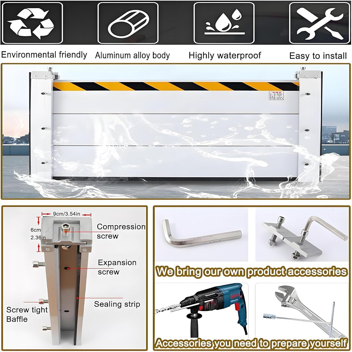 Flood Barriers for Home Exterior - Aluminum Alloy Outdoor Easy Flood Barrier Garage Doors Water Barriers for Flooding,H31.5 Inch/L8.5FT