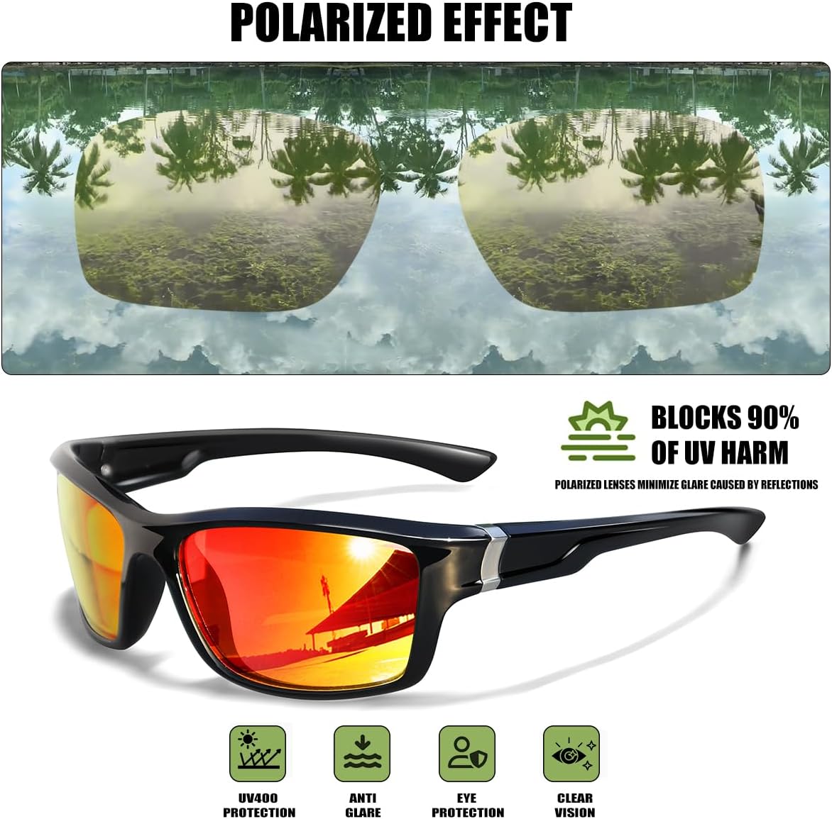 Polarized Sunglasses for Men Women Sports Goggles Lightweight Frame Cycling Running Fishing Driving UV400 Protection