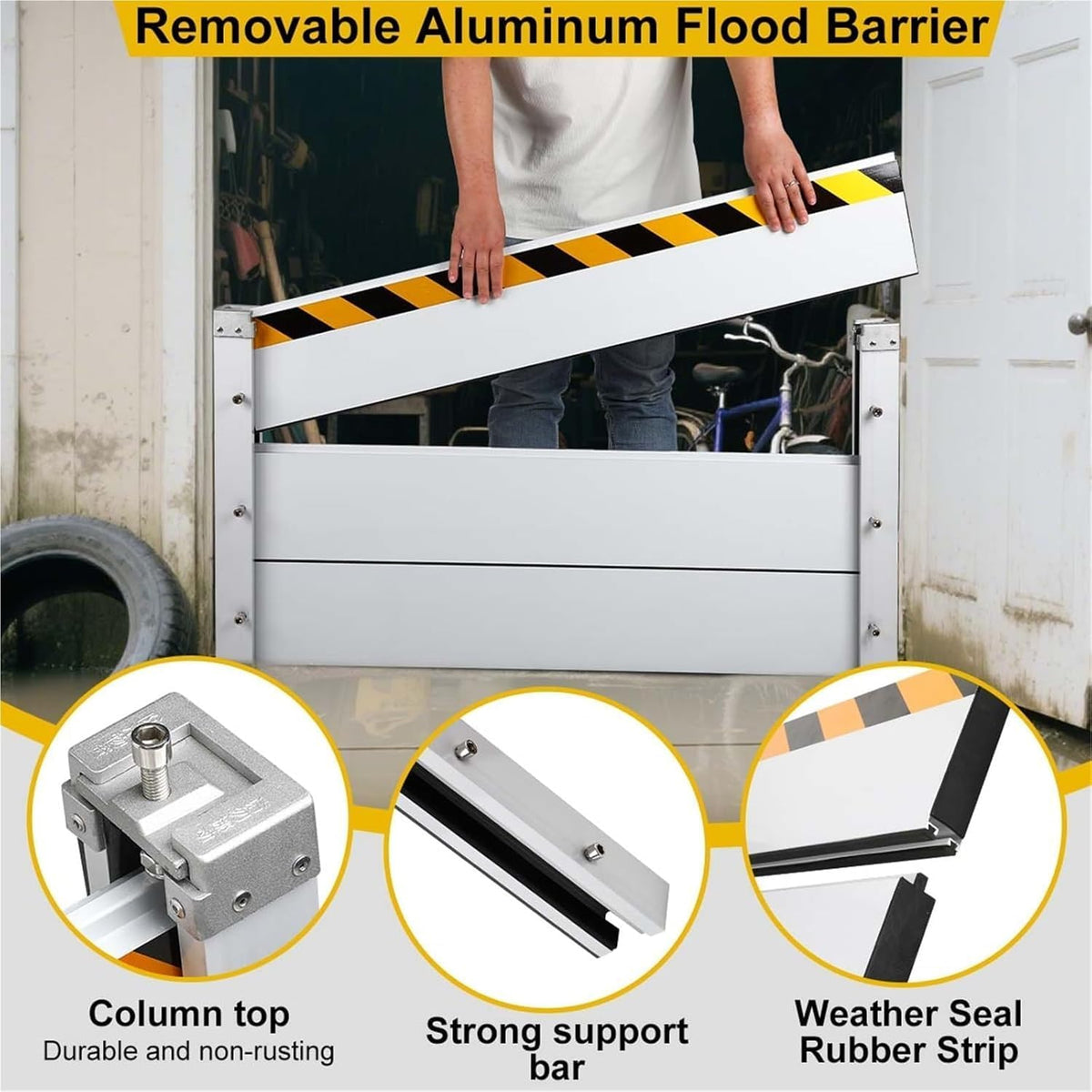 Reusable Heavy Duty Aluminum Flood Barriers for Home Exterior, Flood Protection Barriers Water Barrier Door Quick Detachable Garage Doors Detachable Mobile Rain Water Baffle ( H 55.1 inch L 23FT)