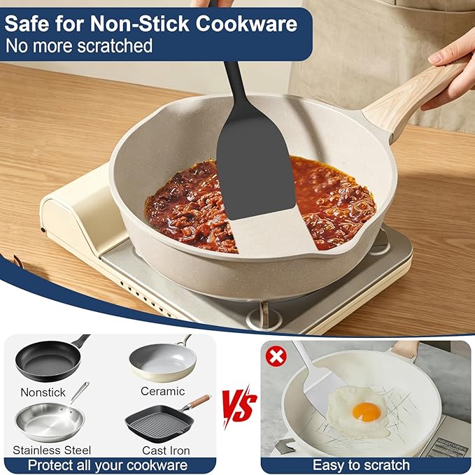 Silicone Spatula Turner, 600°F Heat Resistant Spatulas for Cooking, BPA Free, Flexible Rubber Kitchen Utensils Set Flipper for Eggs, Pancakes, Fish, Burgers, Dishwasher Safe (5 Pack, Black)