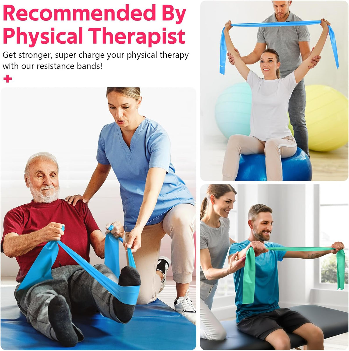 Resistance Bands for Working Out, Exercise Bands for Physical Therapy, Stretch, Recovery, Pilates, Rehab, Strength Training and Yoga Starter Set