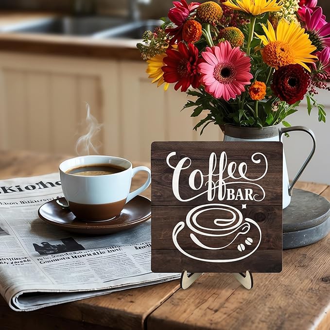 Vintage Coffee Bar Decor Sign,Rustic Wooden Plaque for Java Station, Kitchen,Cafe or Tea Corner,Funny Jave Gift for Coffee Lovers 5.9x5.9inch