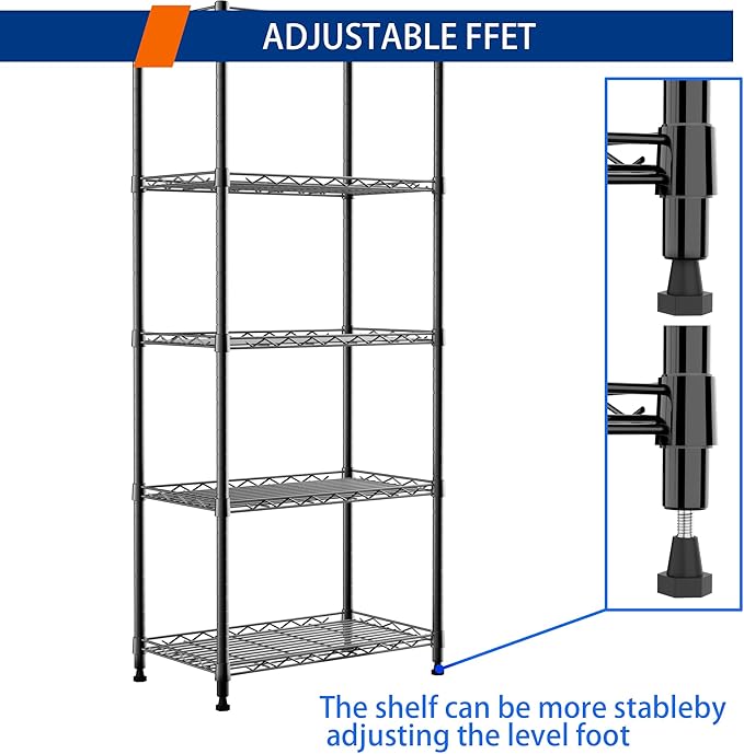 REGILLER 5-Wire Shelving Metal Storage Rack Adjustable Shelves,Standing Storage Shelf Units for Laundry Bathroom Kitchen Pantry Closet(Black,11.8" D x 21.2" W x 53.5" H)