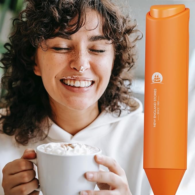 Powerful Milk Frother Handheld Foam Maker, Mini Whisk Drink Mixer for Coffee, Cappuccino, Latte, Matcha, Hot Chocolate, No Stand, Coral