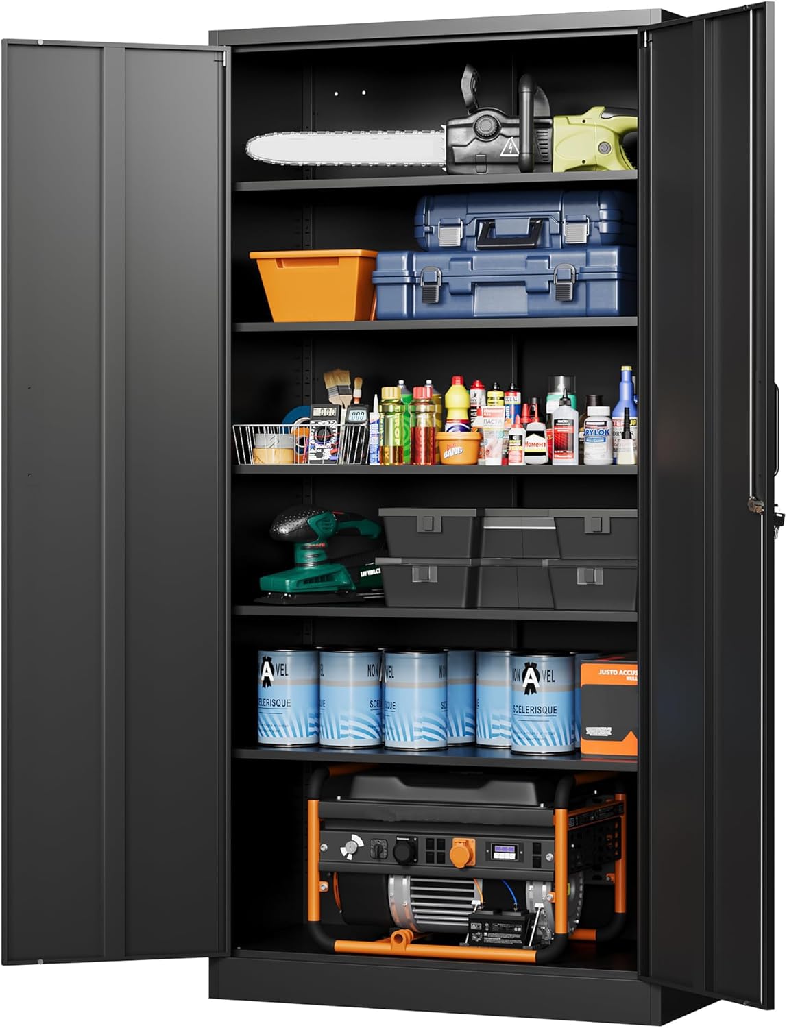 Letaya Metal Garage Storage Cabinets with Lock-72 Tall Tool Organizer Steel Lockers, 5 Adjustable Layers Shelves for Home,Office,Warehouse,Garage,(Black-72“)