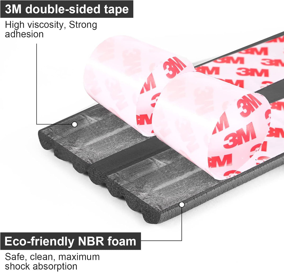 Baby Proofing Edge Protector 6.6 feet with 3M Strong Adhesive Pre-Taped, Baby Proof Padding Extra Wide Edge Safety Guards for Sharp Edges, Table, Desk- Black