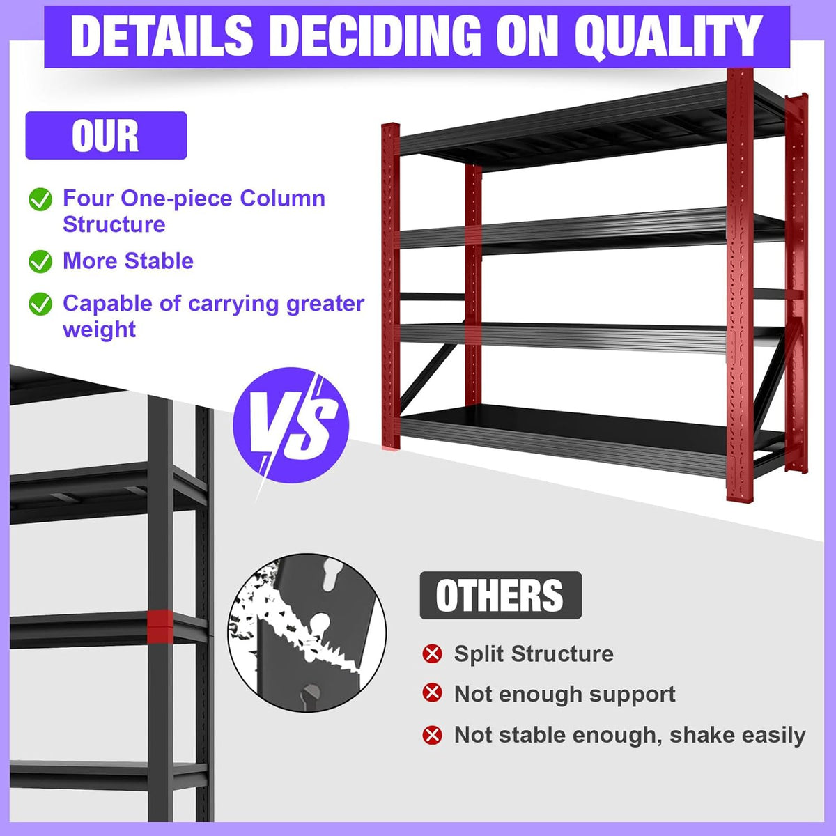 Metal Garage Shelving Heavy Duty, 4-Tier Adjustable Wire Storage Garage Shelves, 6000 LBS Loads Industrial Shelving Units for Garages, Warehouses, Kitchen, Black, 59" W x 24" D x 59" H, 2 Pack