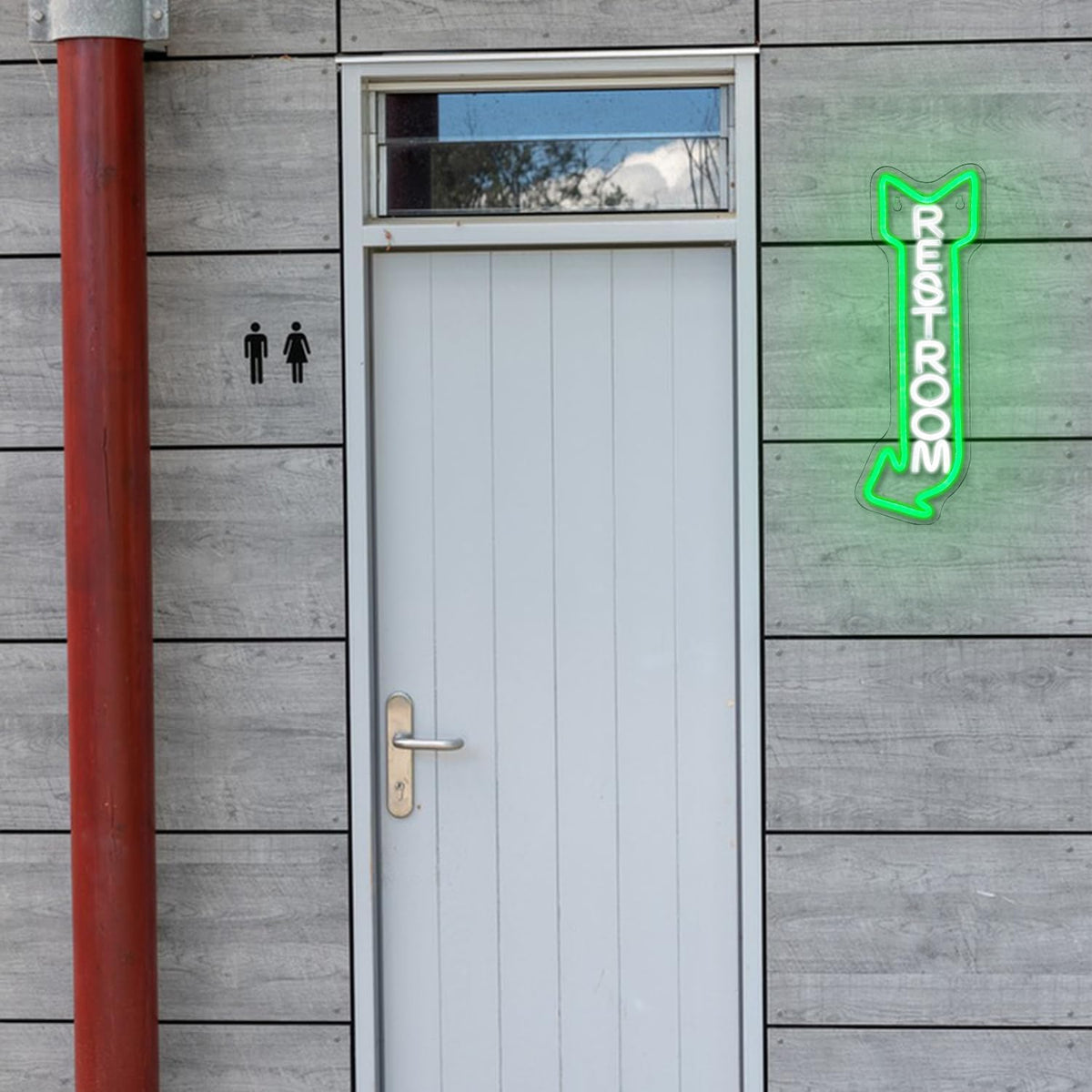 Restroom Neon Sign for Wall Decor Toilet Neon Light Arrow Led Neon Lights White Green Led Neon Signs for Hotel Bar Hospital Mall Store Office Decoration(16.9”*6.3”)