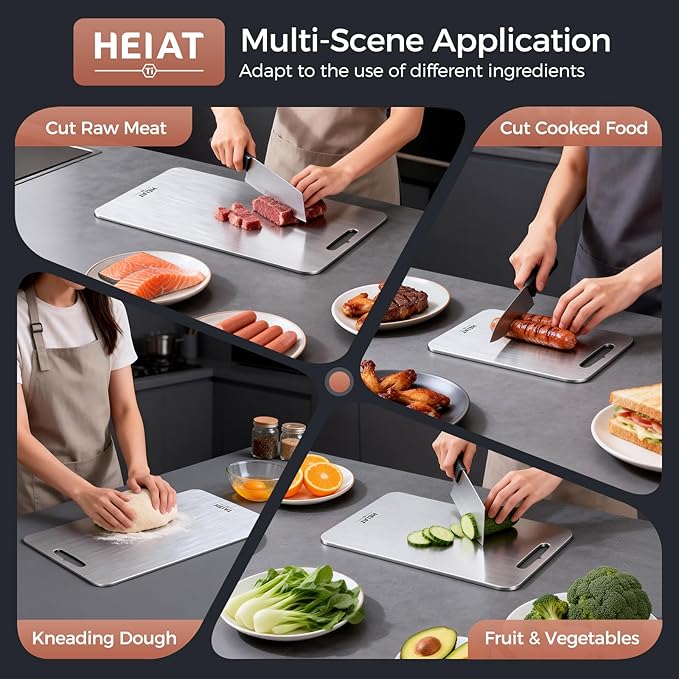 Titanium Cutting Board Set of 3, 100% Pure Titanium Cutting Boards for Kitchen, Non-Toxic, Double-Sided Chopping Boards for Raw & Cooked Food, Handles Included, Dishwasher Safe(10” x 6”)