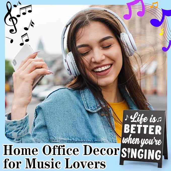 Life Is Better When You're Singing Music Desk Sign for Home Office Workspace Cute Music Decor Room Decorations Accessories for Women