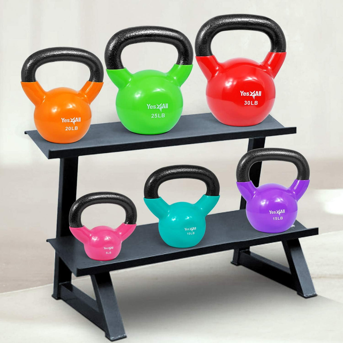 Yes4All Kettlebell Set Vinyl Coated Weights Combo for Full Body Workout Equipment Push up, Grip Strength Training, Dumbbell Weights Exercises