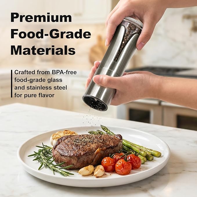 Aelga Pepper Grinder with Silicone Funnel - 4oz Glass Manual Mills with Adjustable Ceramic Core & Stainless Steel Sleeve, Refillable Kitchen Gadget