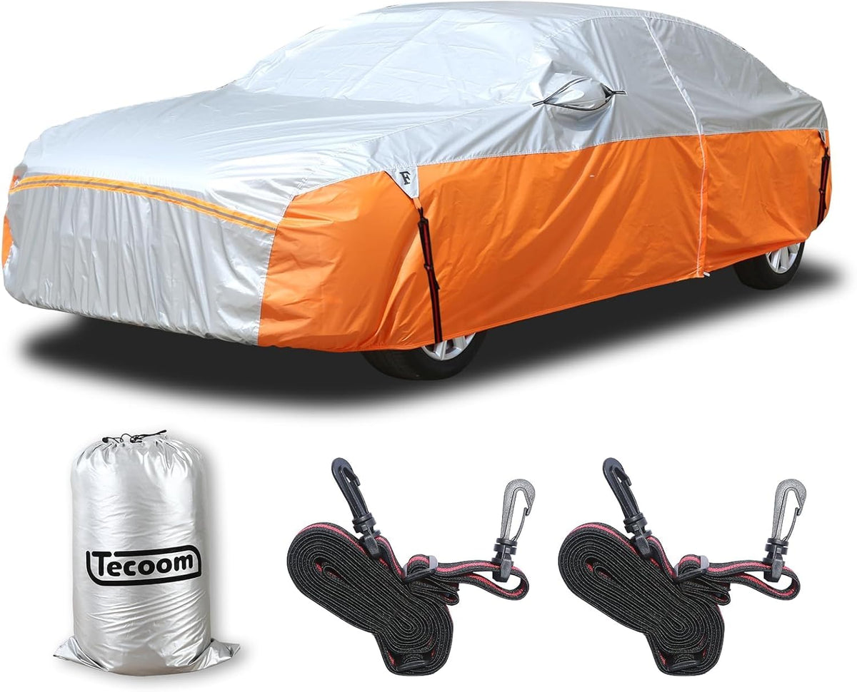Waterproof Car Cover for Automobiles, All Weather Full Exterior Covers Fit for Toyota Camry Chevrolet Malibu Honda Accord, Universal Windproof Rain Sun UV Protection Car Covers Fit 191"-200" Sedan