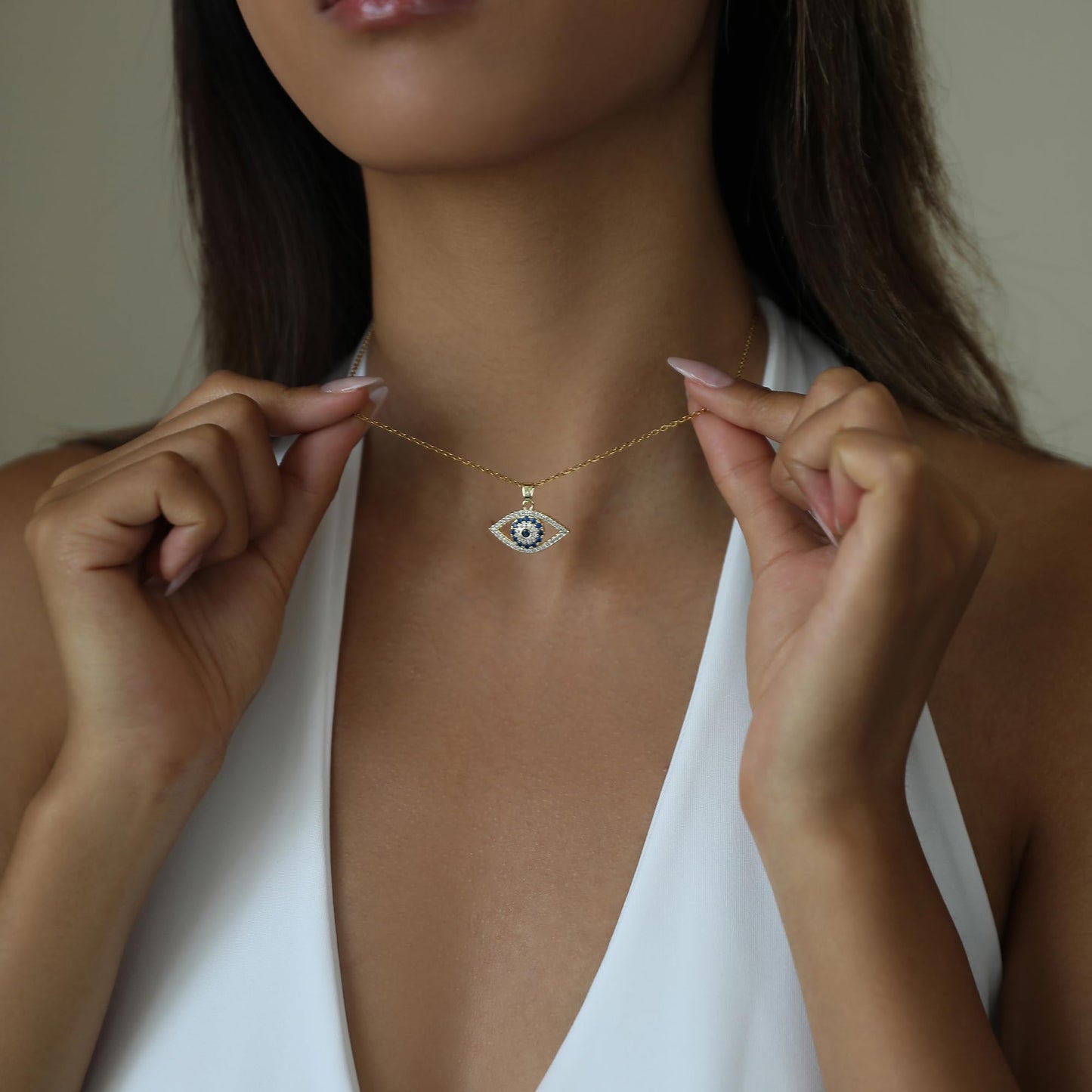 Evil eye necklace for Women Trendy Dainty 18k Gold Plated Charm Pendent Necklace Minimalist Delicate Jewelry for Women Gift card (Evil eye)