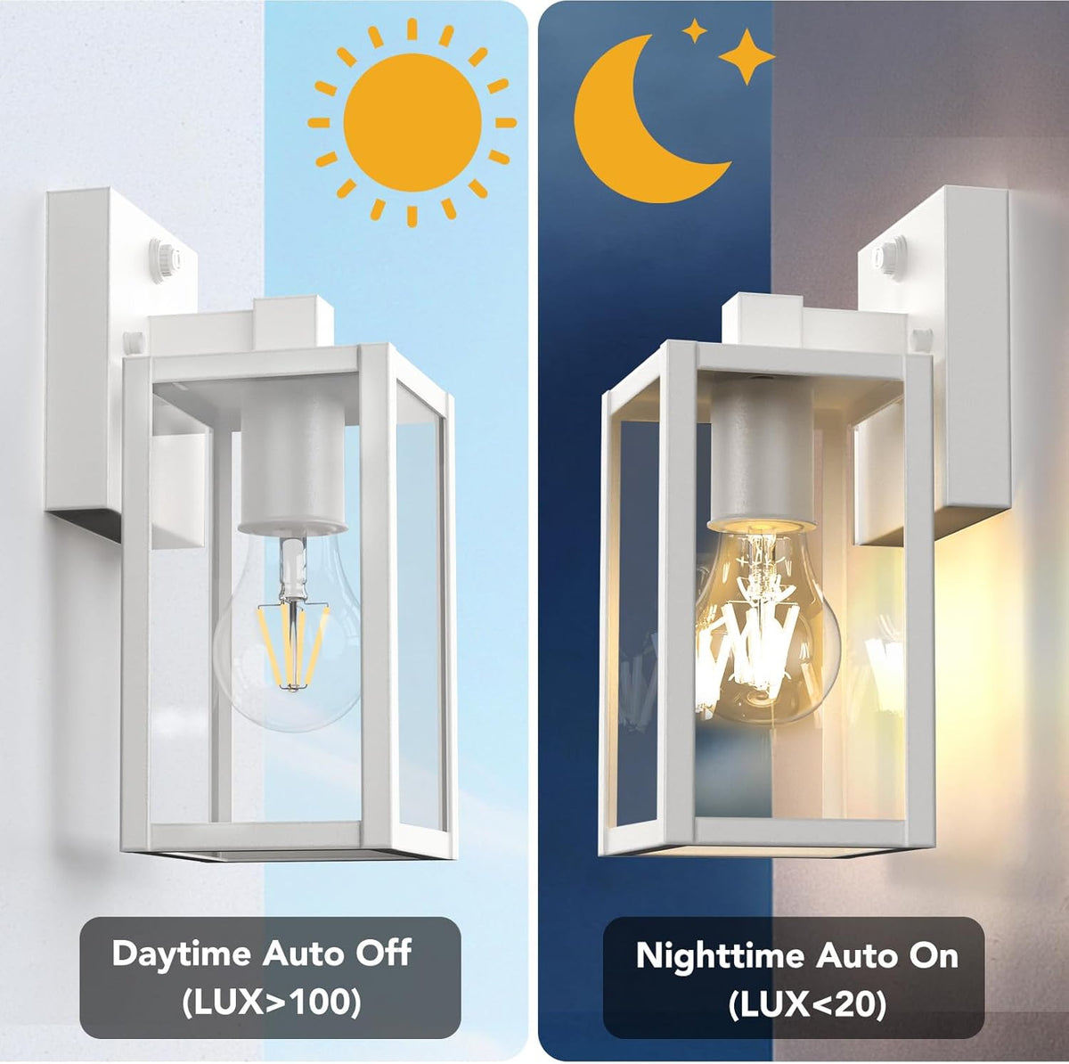 PARTPHONER Dusk to Dawn Outdoor Light Fixtures, 2-Pack Sensor Porch Lights, Waterproof Exterior Wall Sconce Lighting Lamp, Waterproof Wall Lantern for House, Doorway, Garage (White)