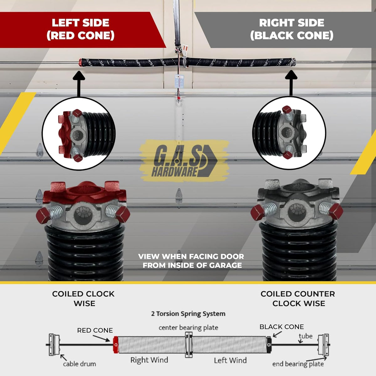 Garage Door Torsion Spring 207x1.75x26 Includes 1” Steel Bearing, Non-Slip Gloves, and Winding Bars for Left and Right Side of Garage Door Precision E-Coating 5-Year Warranty Min. 30,000 Cycles (Pair)