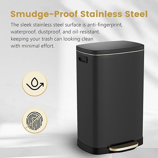 ELPHECO Kitchen Trash Can with Lid Soft Close, 13 Gallon / 50L Stainless Steel Pedal Garbage Can, Heavy-Duty Fingerprint Proof Step Wastebasket with 20 Bags, Removable Bucket, Home Office, Matte Black