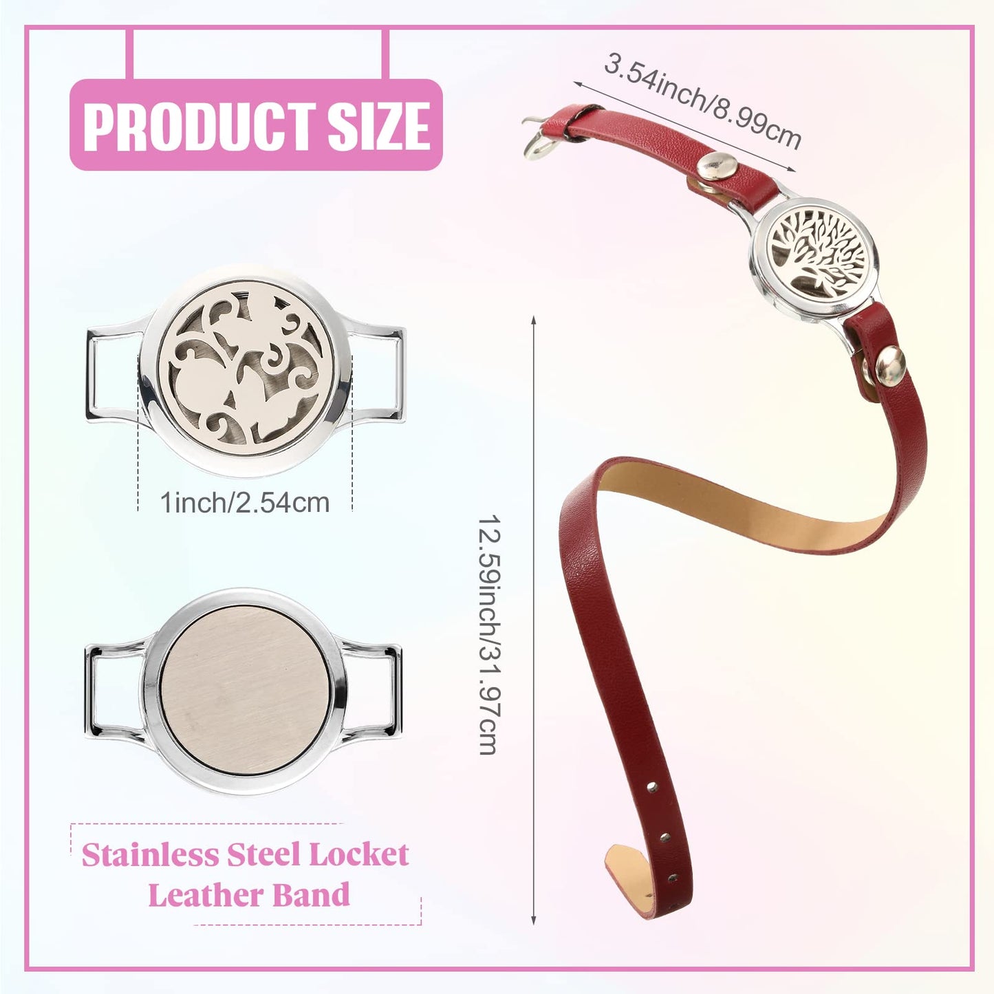 Bonuci 2 Pcs Essential Oil Diffuser Bracelet Aromatherapy Fragrance Locket Bracelet Adjustable with 6 Replacement Leather Band and 18 Refill Pad Gift Set for Women Girls Wife Friend Christmas Birthday