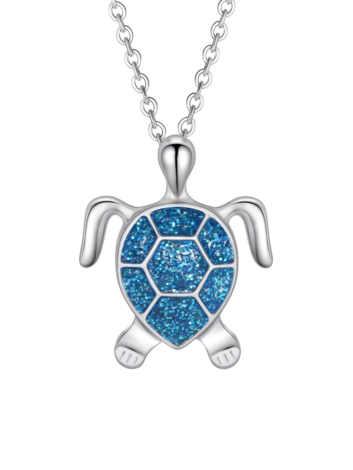 PIYIZ Cute Turtle Necklace Women's Halloween Party Jewelry Silver Plated Stainless Steel Dainty Ocean Jewelry Blue Enamel Pendant with 18 Inch Chain