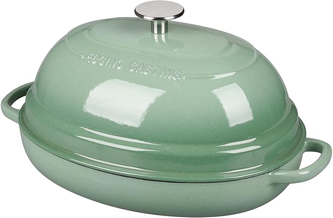 EDGING CASTING Enameled Oval Cast Iron Dutch Oven Pot with Lid, Bread Dutch Oven for Sourdough Bread Baking, Dutch Oven Bread, Bread Oven, 6QT, Sage Green