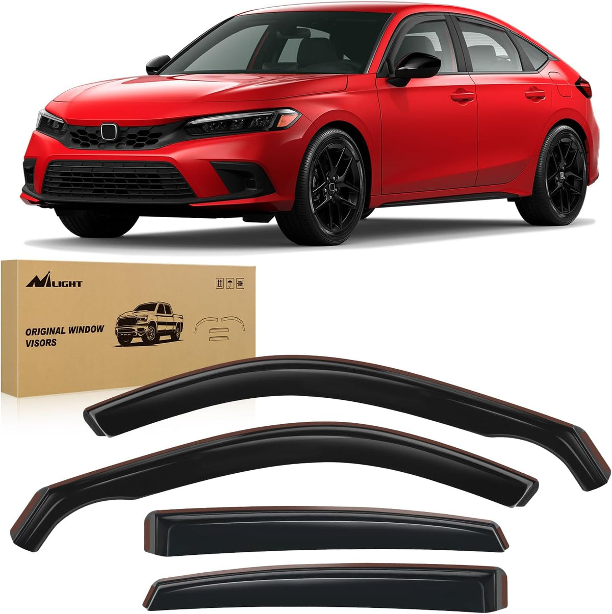 Nilight Durable in Channel Rain Guards for Honda Civic Hatchback HB LX Sport Touring EX-L 2022 2023 2024 Window Deflectors, Vent Window Visors-4pcs
