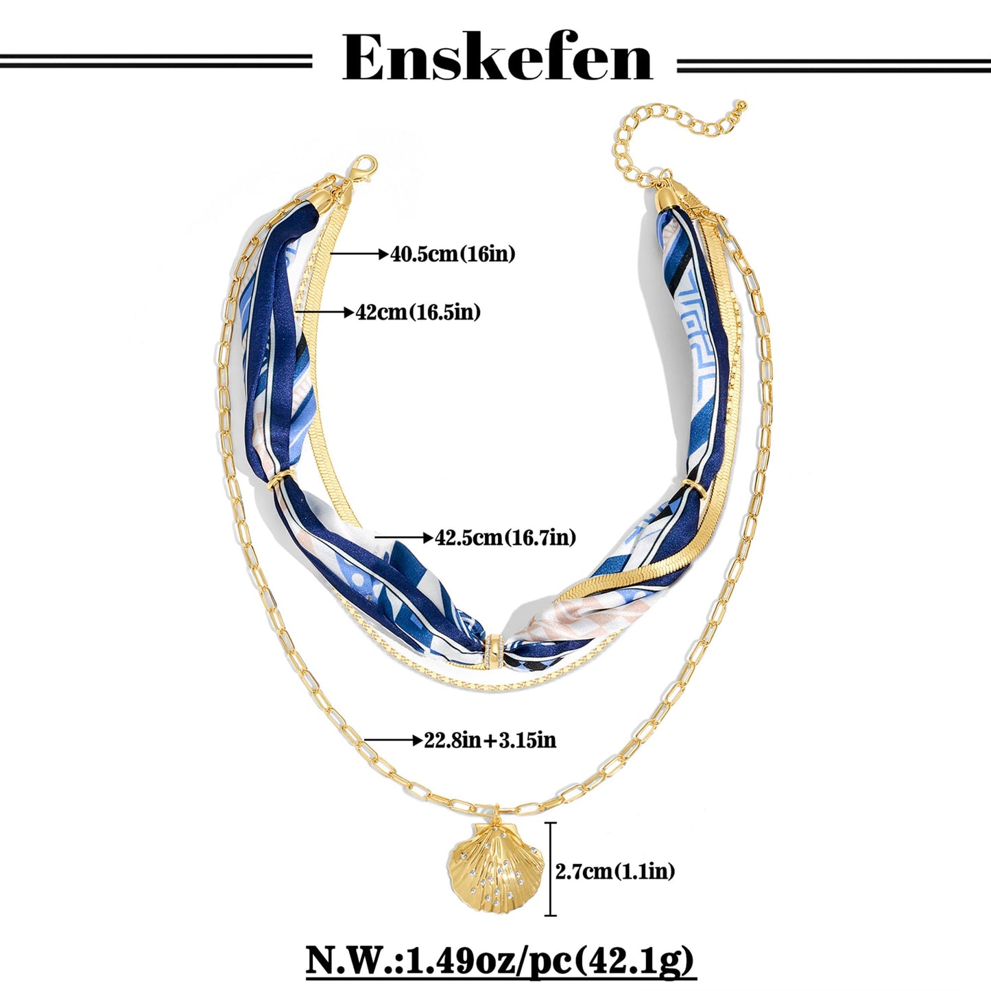 ENSKEFEN Shell Necklaces for Women Multi-Layer Boho Scarf Necklace Sea Shell Pendant Necklace Summer Gold Necklace Fashion Beach Jewelry