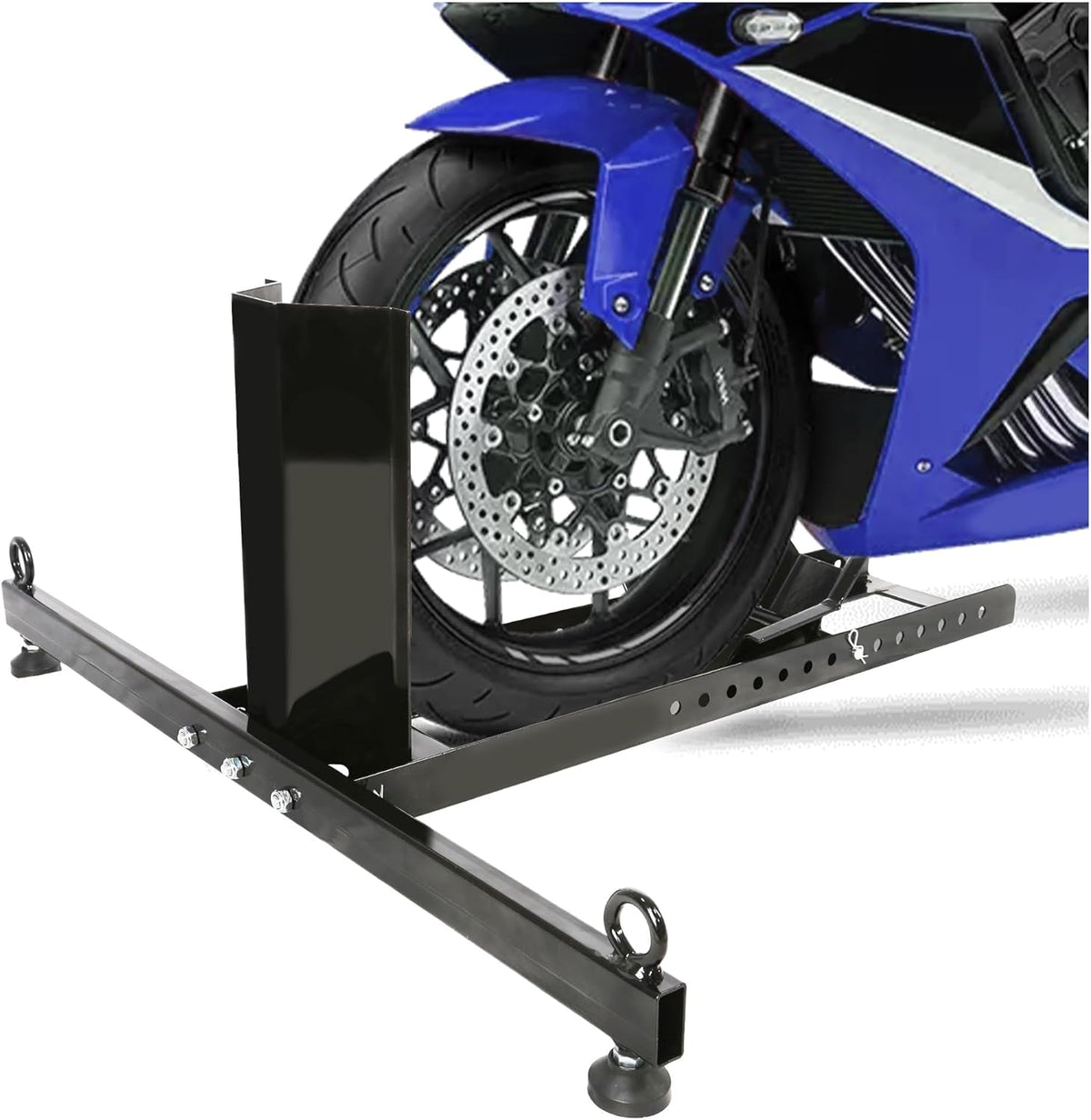 KUAFU Motorcycle Wheel Chock Stand Upright 1800 LBS, Wide Range 3“ to 5” Support Adjustable Heavy Duty Motorcycle Stand Front Wheel Tire Chock for Trailer/Truck/Garage Power Coated Steel