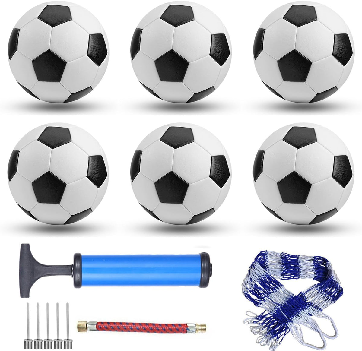 6 Pack Classic Soccer Balls Size 5/4/3 Includes Ball Pump and Net Bag，Soccer Training Ball Practice for Kids and Adults，Competition Soccer for Indoor Outdoor