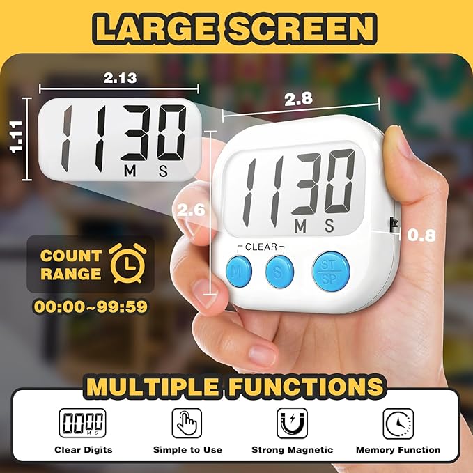 Classroom Timers for Teachers Kids Large Magnetic Digital Timer Teacher Supplies 4 Pack-Blue White