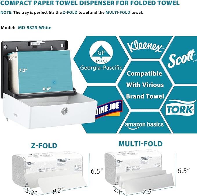 Paper Towel Dispenser for Home Bathroom: Modunful White ABS Multifold Paper Holder with Viewing Window & No-Drill Installation