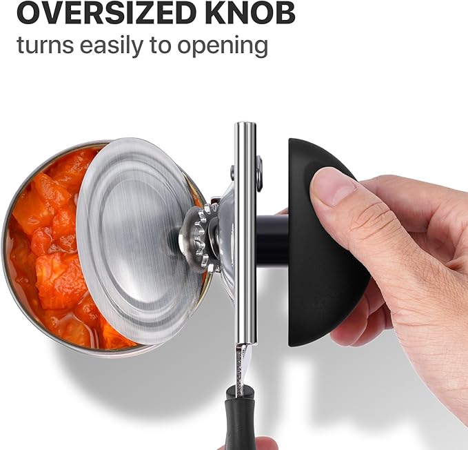 Can Opener Manual Heavy Duty, UHIYEE Hand Held Can Openers for Seniors with Comfort Grip Sharp Blade, Solid Steel Hand Manual Can Open with Magnet for Kitchen Camping, Black