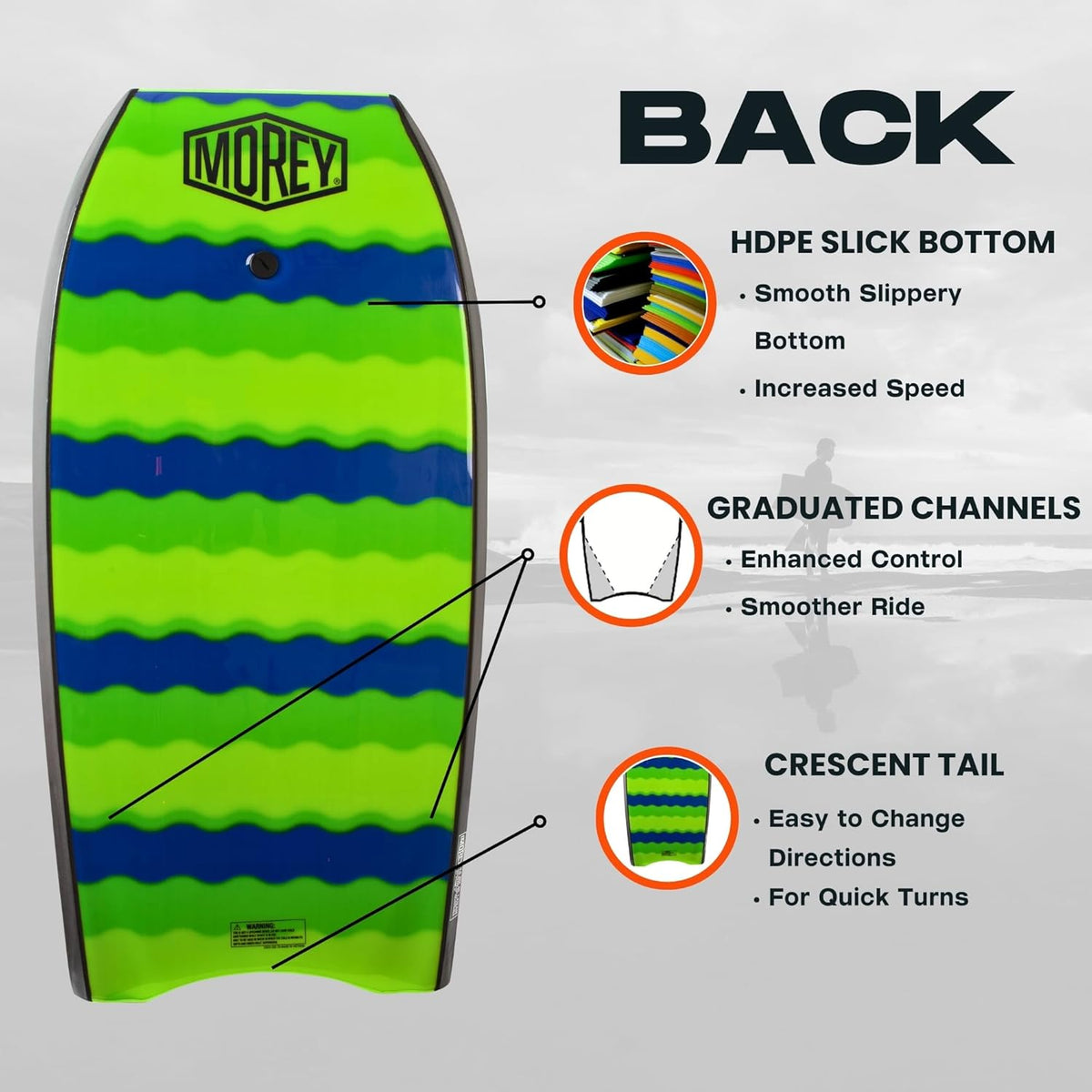 MOREY® Big Kahuna 44" The Original Bodyboard for Tall Riders. Body Board for Beach, Re-Engineered 2025 Model