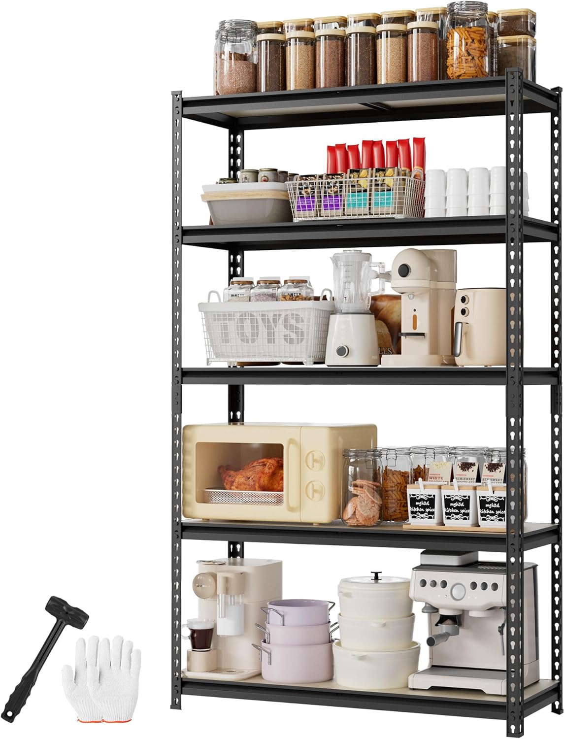 WORKPRO 5-Tier Storage Shelf, 72" H Heavy Duty Adjustable Garage Shelving Unit 2180LBS Capacity, for Basement, Kitchen, Pantry, 27.6”Wx11.8”Dx60”H, Black