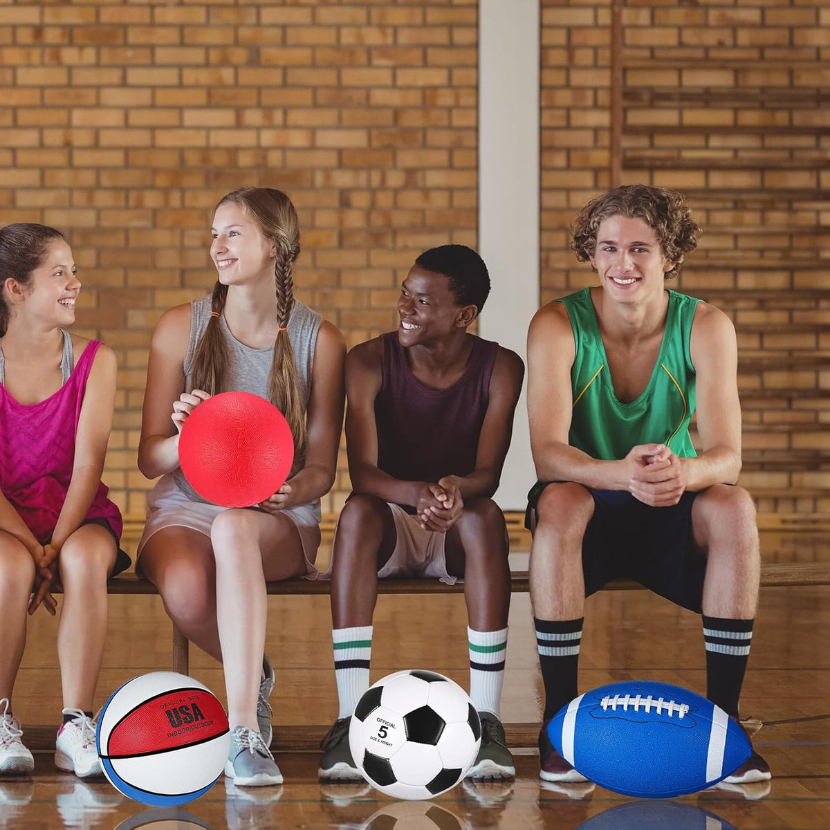 Deekin 12 Pcs Assorted Sport Ball Set Official Size Basketball, Football, Volleyball, Soccer, Baseball, Playground Ball with Bag and Pump Gift for Kid Youth Adult Back to School