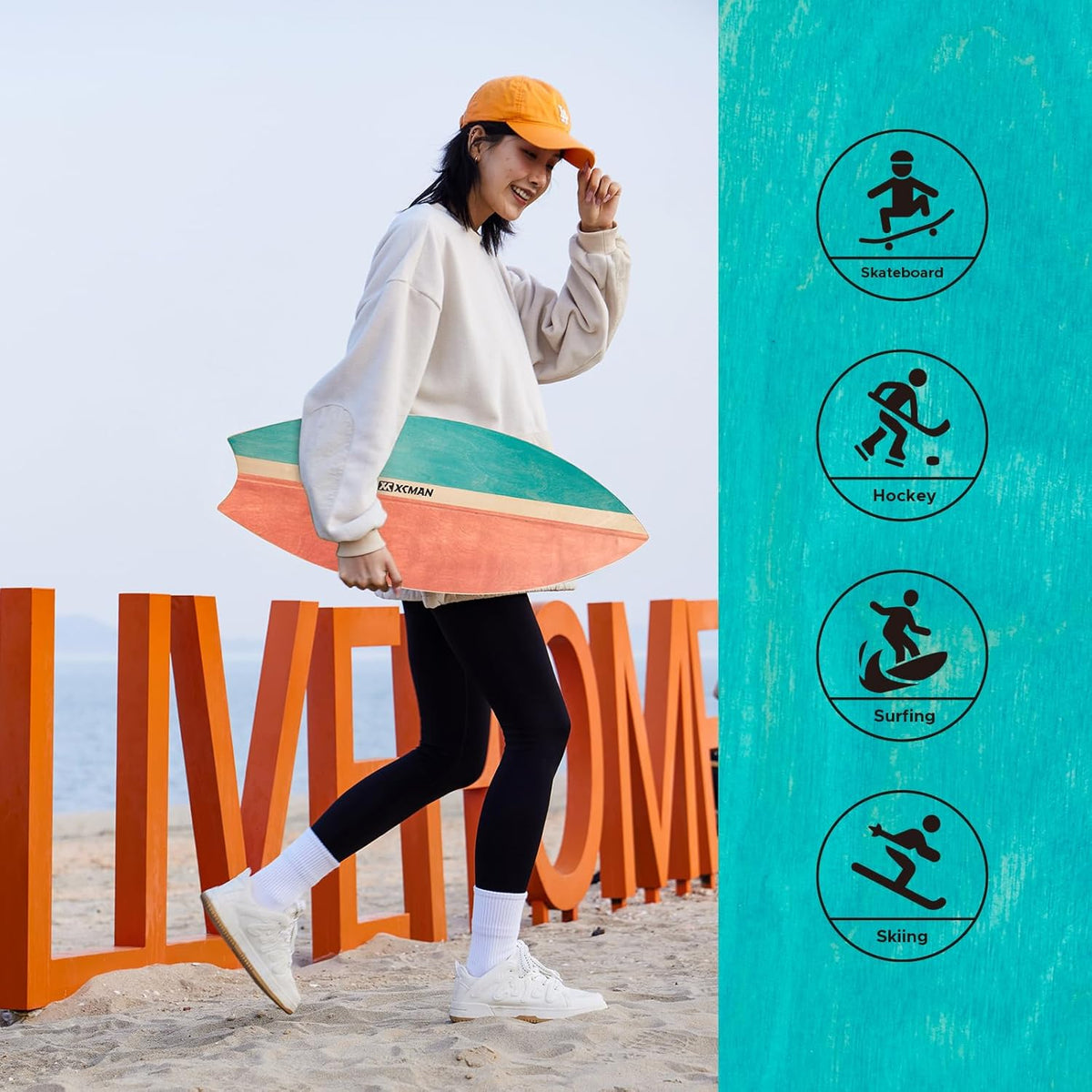 XCMAN Surf Balance Board Trainer with Roller Wooden Exercise Balancing Stability Trainer - Non Slip Surface for Adults Kids|Balance Board for Surfing,Snowboarding,Skateboarding,Hockey,Yoga Training