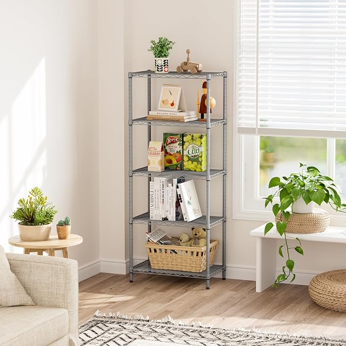 SINGAYE 5 Tier Storage Garage Shelving Units Heavy Duty Wire Shelves Pantry Metal for Pantry Closet Kitchen Laundry Bathroom Organizers Shelf Home Shorage Gray
