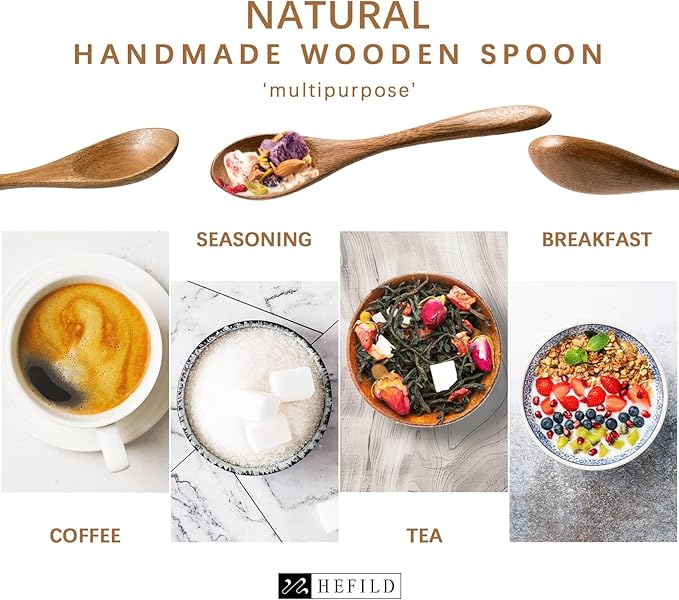 2 PCS Small Wooden Spoons, 5.8 Inch Honey Spoons for Tea, Acacia Wooden Honey Teaspoon for Coffee, Little Tiny Wood Spoons, Bamboo Table Spoon for stirring, Wooden Spoons for Utensils Set
