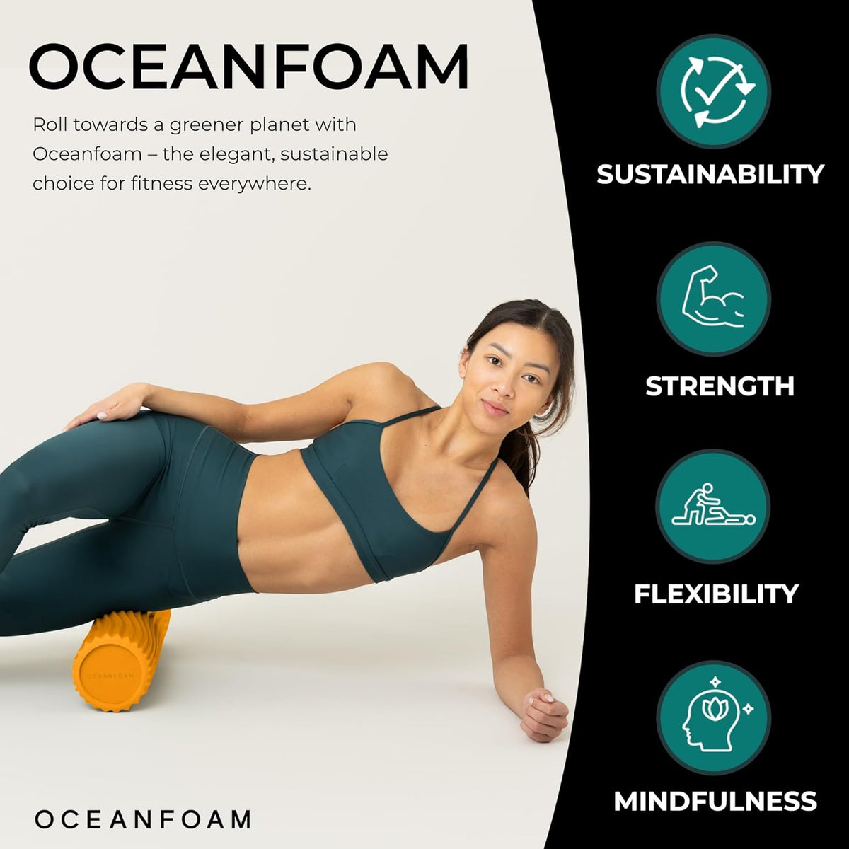 Oceanfoam Tidal Roller - Gold - Muscle Massage Foam Roller for Back Pain & Stretching - Firm and Ergonomic Wide Wave Textured - Yoga, Athletics, & Wellness - Full Size, 20" x 5"