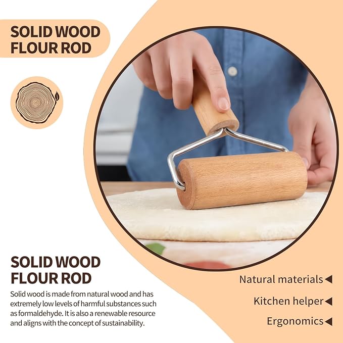 Small Wooden Rolling Pin for Dough Mini Dough Roller with Double Handles Non Stick Pizza Rolling Pin for Baking Pastry Tortilla Cookie Dumpling(2PCS)
