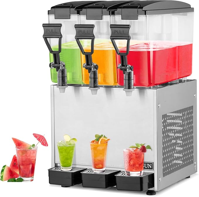 ROVSUN Commercial Beverage Dispenser 7.8 Gal/30L, Commercial Juice Dispenser Cold Drink Dispenser 10L X 3 Tanks Stainless Steel with Thermostat Controller for Home Restaurant Bar Party 110V/60HZ