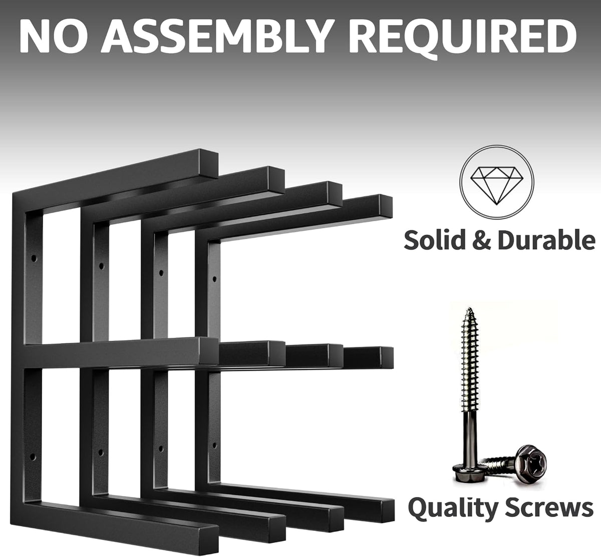 YYR Wood Organizer and Lumber Storage Rack Wall Mount, Heavy Duty Metal Shelf with 6-Level Holds Up 1200 LBS, Indoor & Outdoor Use - Black