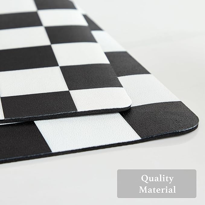 Ohocut Checkered Dish Drying Mat for Kitchen Counter, Coffee Bar Station Accessories, Retro Cute Aesthetic Modern Absorbent Drainer Mat Kitchen Drying Mat Easy Clean, Black 12" x 19"