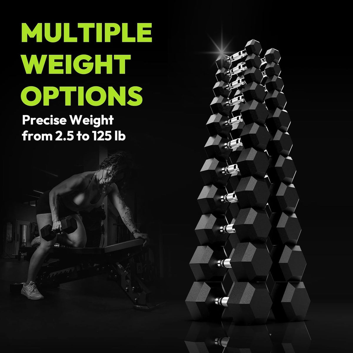 Hex Dumbbell Set, 45-400 lb Set Rubber Encased Exercise & Fitness Dumbbells, Weights Dumbbells Set, Hand Weight for Strength Training