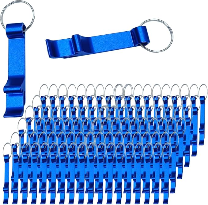 200 Pcs Bottle opener Keychain Bulk,Soda Beverage Beer Bottle Opener Keychain,Bottle Openers Aluminum Beer Bottle Opener Claw Beverage Keychain Ring for Kitchen,Wedding, Bar,Party(blue)