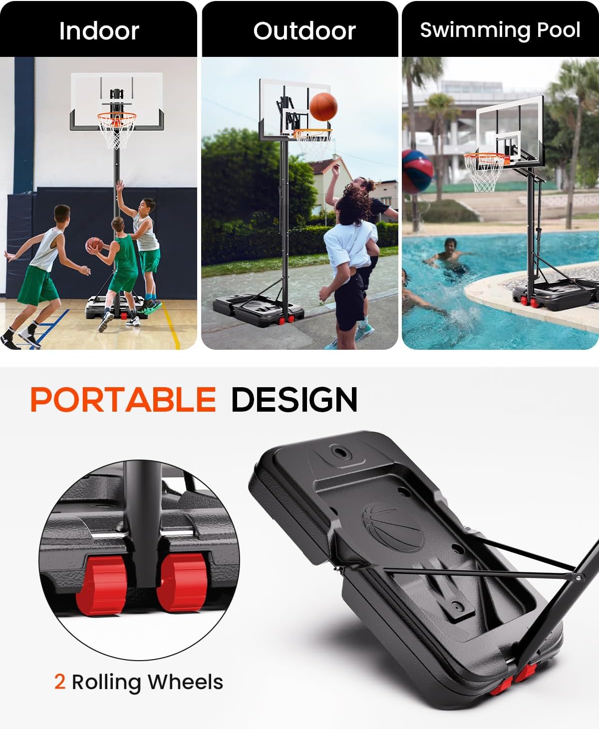 Basketball Hoop Outdoor with 45 Inch Shatterproof Backboard, Portable Basketball Goal System 4.8-10ft Height Adjustable for Kids, Youth, Adults, Backyard/Driveway/Indoor