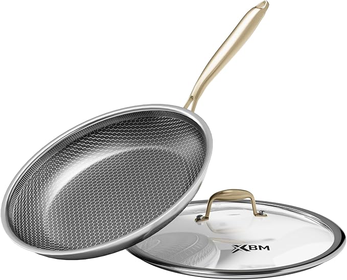 Nonstick Frying Pan with Lid 10-Inch, Durable Stainless Steel Skillet, Induction Cooktop Compatible, PFOA-Free Scratch-Proof, Dishwasher & Oven Safe, Stay-Cool Handle, Silver Kitchen Cookware